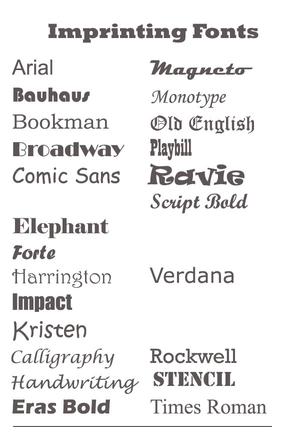IMPRINT Font Choices Only